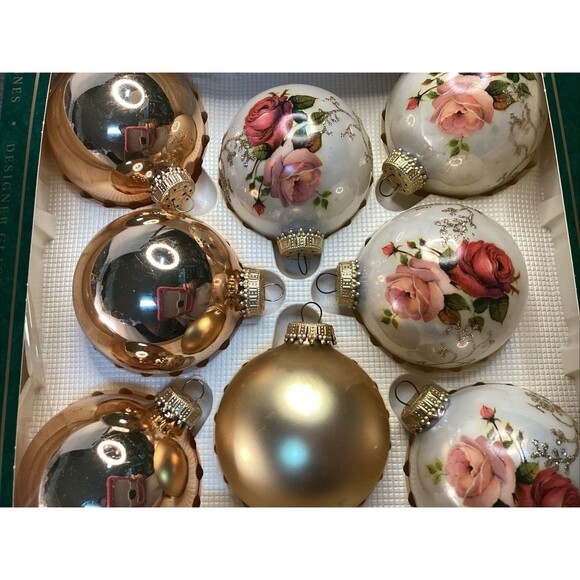 Christmas by Krebs Hand Decorated Glass Ornaments Glitter & Roses Multi Color~4 - Picture 2 of 15
